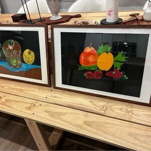 (Set of 2) Colorful Fruit Art Painting in Wooden Frame